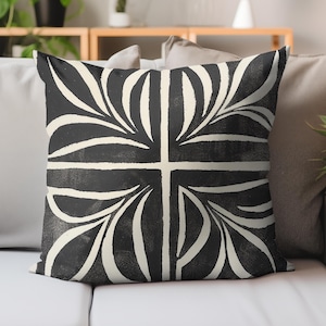 Black And Gray Decorative Pillow, Modern Accent Cushion, Boho Home Decor, Abstract Accent Cushion, Minimalist Home Decor