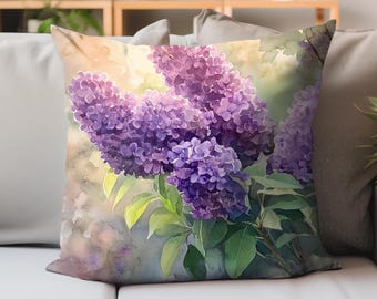 Lilac Flower Accent Throw Pillow, Floral Cushion Cover, Decorative Accent Throw Pillow, Spring Home Decor