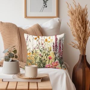 Vintage Wildflower Throw Pillow, Decorative Pillow Case, Boho Polyester Pillow, Floral Cushion Cover, Unique Gift, Accent Pillow image 5