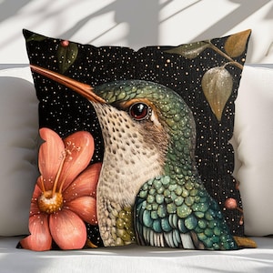 Magical Hummingbird Pillow, Colorful Bird Pillow Cover, Boho Throw Pillow, Boho Accent Pillow, Nature Inspired Pillow,Hummingbird Home Decor