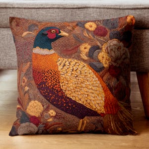 Pheasant Pillow, Autumn Tapestry Pheasant Pillow Case, Fall Colors Home Accent Decor Pillow