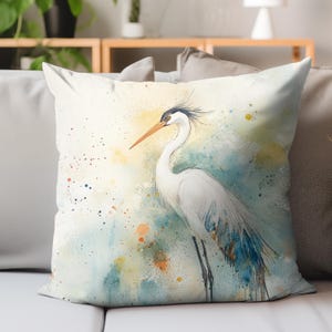 Küsten Kranich Kissen, Aquarell Reiher Kissen, Minimaler Vogel Kunst Überwurf, Eleganter Wildtier Akzent, Moderne Natur Wohndeko