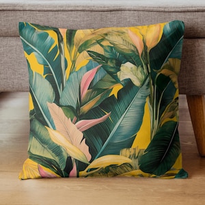 Botanical Leaves Throw Pillow, Tropical Couch Pillow, Polyester Cushion Cover, Unique Gift, Nature Accent Pillow, Decorative Pillow