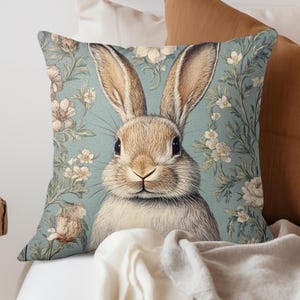 Cojín vintage de conejito, funda decorativa, cojín bohemio, funda de cojín para casa nueva, regalo único, cojín decorativo inspirado en la naturaleza