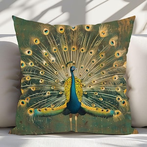 Vintage Peacock Decorative Pillow, Elegant Peacock Design Throw Pillow, Classic Bird Accent Cushion, Vintage-Inspired Home Décor