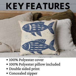 Coastal Fish Throw Pillow, Nautical Couch Cushion, Ocean Theme Home Decor, Beach House Accent, Decorative Polyester Cover, Unique Gift Idea image 7