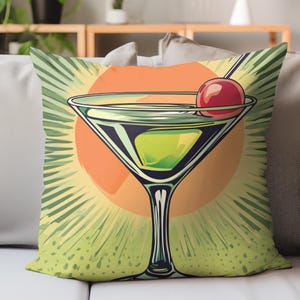 Retro Martini Cocktail Pillow Cover, Vintage Martini Accent Throw Pillow Covers, Modern Home Accent