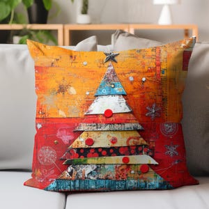 Colorful Christmas Tree Pillow, Whimsical Holiday Cushion, Festive Throw Pillow, Modern Xmas Decor, Winter Home Accent, Christmas Gift Idea