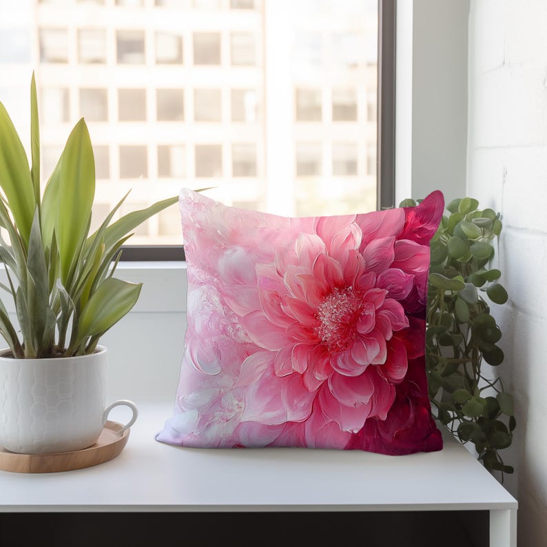 Pink Flower Accent Throw Pillow, Cozy Couch Pillow, Polyester Cushion Cover Unique Gift, Decorative Pillow Case, Floral Accent Pillow image 6