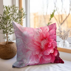 Pink Flower Accent Throw Pillow, Cozy Couch Pillow, Polyester Cushion Cover Unique Gift, Decorative Pillow Case, Floral Accent Pillow image 4