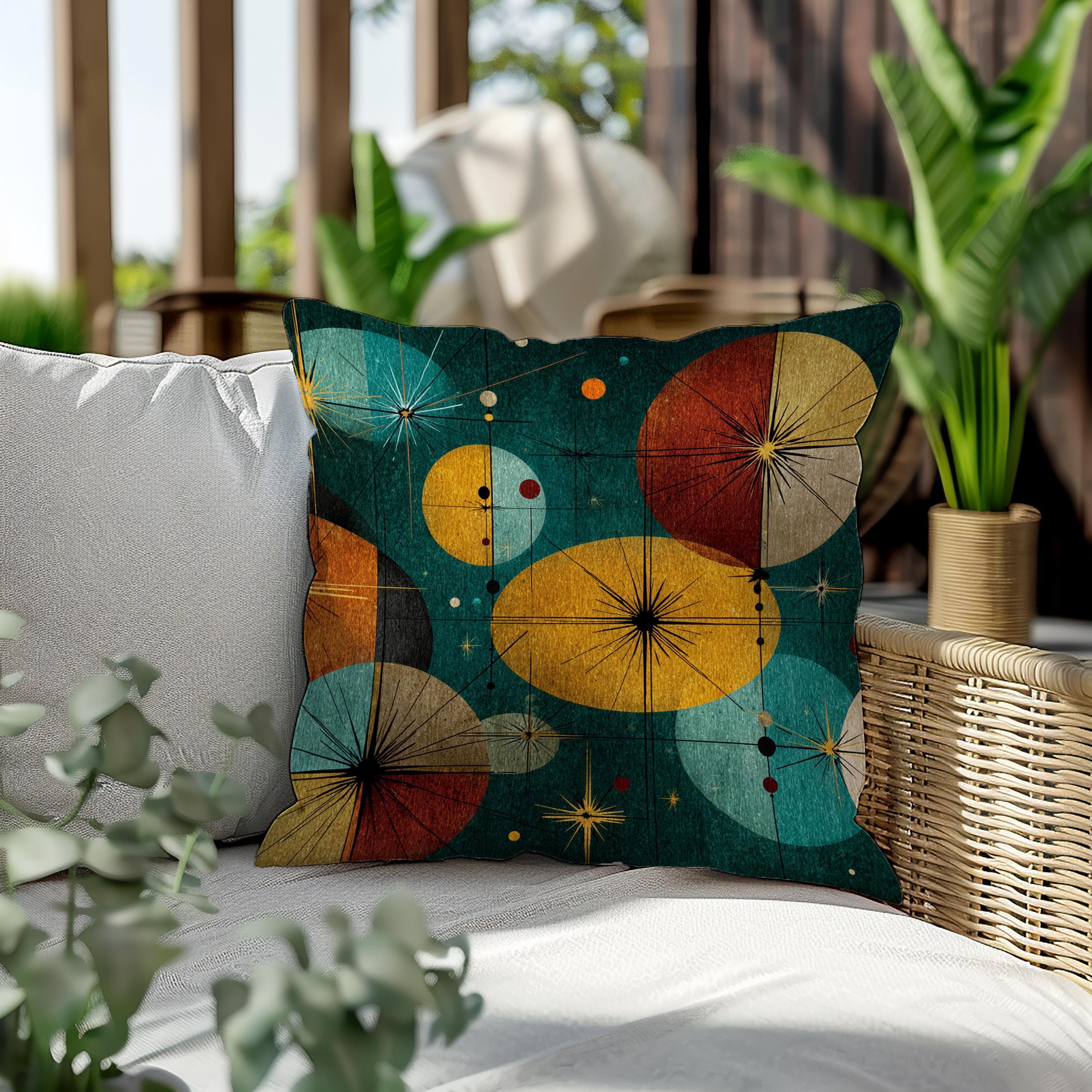 Mid Century Modern Throw Pillow, Atomic Retro Starburst Cushion Cover ...