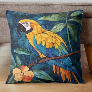 Colorful Parrot Accent Pillow, Throw Pillow, Woven Pillow, Bright Tropical Pillow Cover, Exotic Bird Pillowcase, Nature-Inspired Home Decor