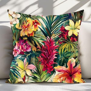 Tropical Aesthetic Throw Pillow, Vibrant Palm Leaves Home Decor, Jungle Pillow Cover, Boho Cushion Island-Inspired Living Room