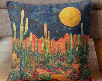 Cactus Pillow Cover, Desert Vibes Throw Pillow, , Pillowcase for Bohemian Home, Nature Inspired Decor Accent, Boho Decor