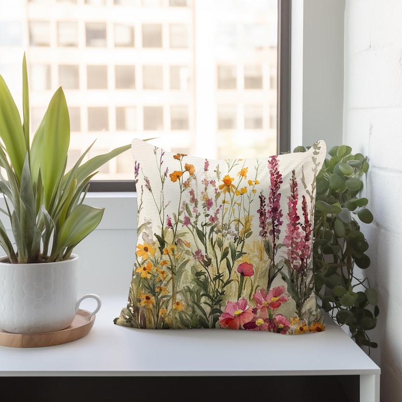 Vintage Wildflower Throw Pillow, Decorative Pillow Case, Boho Polyester Pillow, Floral Cushion Cover, Unique Gift, Accent Pillow image 6
