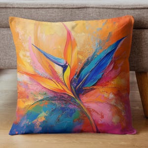 Bird of Paradise Throw Pillow, Couch Accent Pillow, Tropical Pillow Case, Polyester Pillow, Floral Botanical Pillow, Modern Pillow Cover