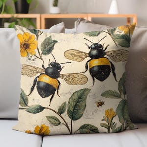 Vintage hommelsierkussen, decoratieve kussenhoes, gezellig accent sierkussen, op tuin geïnspireerd interieur, gezellig rustiek huisaccent