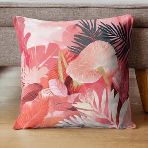 Tropical Pink Throw Pillow, Cozy Couch Pillow, Beach House Pillow Case, Polyester Cushion Cover, Coastal Accent Pillow