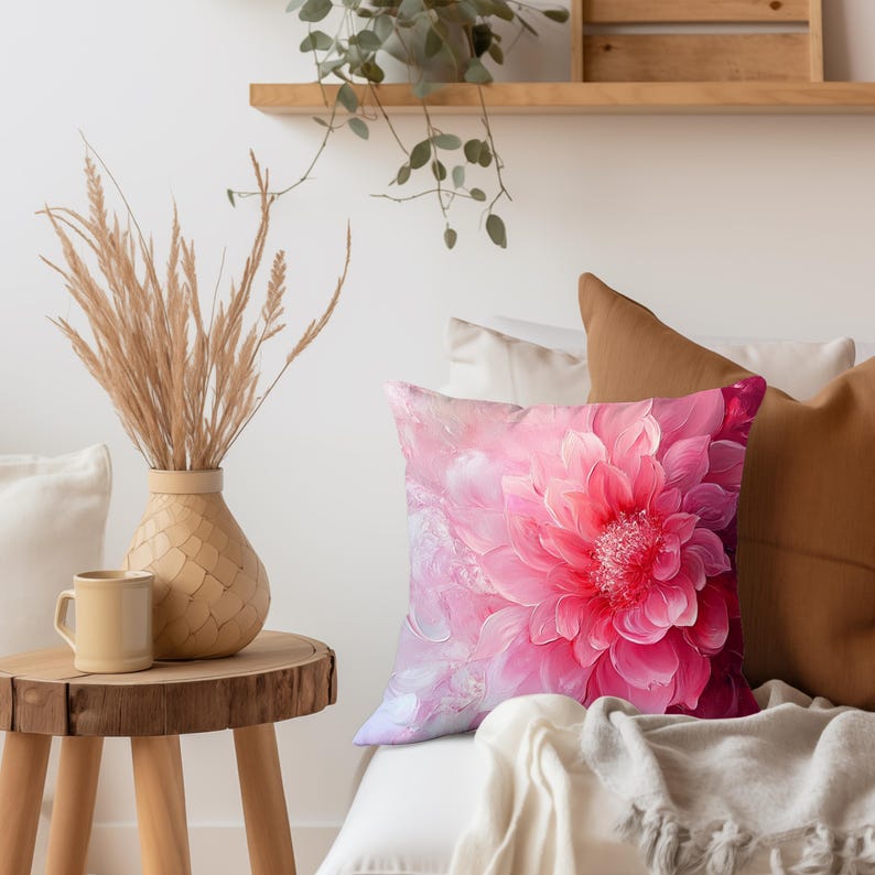 Pink Flower Accent Throw Pillow, Cozy Couch Pillow, Polyester Cushion Cover Unique Gift, Decorative Pillow Case, Floral Accent Pillow image 3