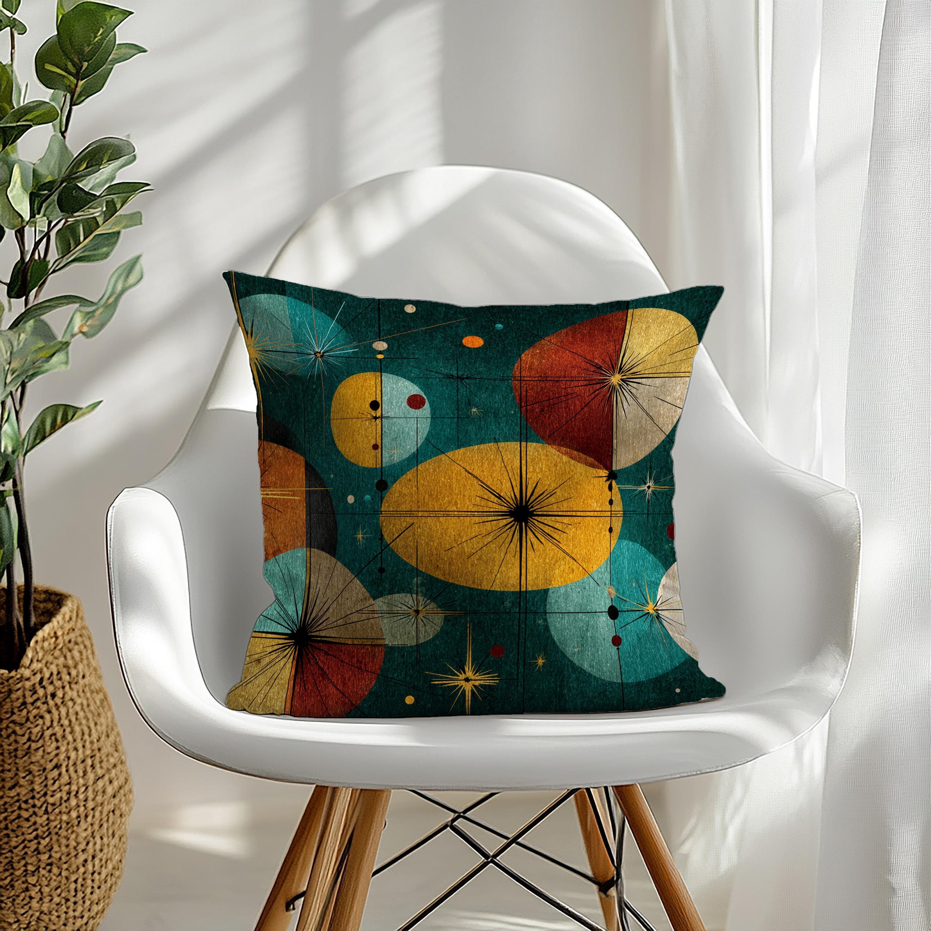 Mid Century Modern Throw Pillow, Atomic Retro Starburst Cushion Cover ...