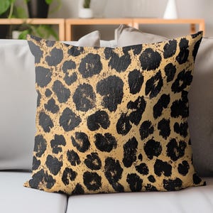 Rustic Leopard Print Throw Pillow, Safari Inspired Cushion, Rustic Home Accent, Boho Animal Print Accent Pillow, Decorative Polyester Cover