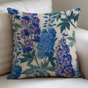 William Morris Delphiniums Pillow, Floral Accent Pillow, Woven Pillow, Cushion Cover, Vintage Garden Throw Pillow, Botanical Pillow Case
