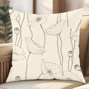 Floral Line Art Throw Pillow Cover, Minimalist Couch Pillow, Neutral Accent Cushion, Sofa Bed Modern Home Decor