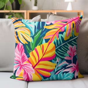 Bold Tropical Leaf Pillow, Colorful Jungle Cushion, Vibrant Botanical Throw, Island Paradise Decor, Best Gift for Summer Lovers