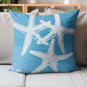 Starfish Throw Pillow, Light Blue Throw Cushion, Nautical Home Decor, Ocean Inspired Accent Cushion, Perfect Gift For Coastal Home