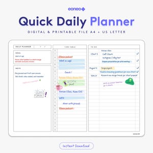 Planificador diario rápido, plantilla de planificador de 10 minutos, horario diario digital para iPad GoodNotes, Noteshelf, descarga en PDF, formato A4 y carta