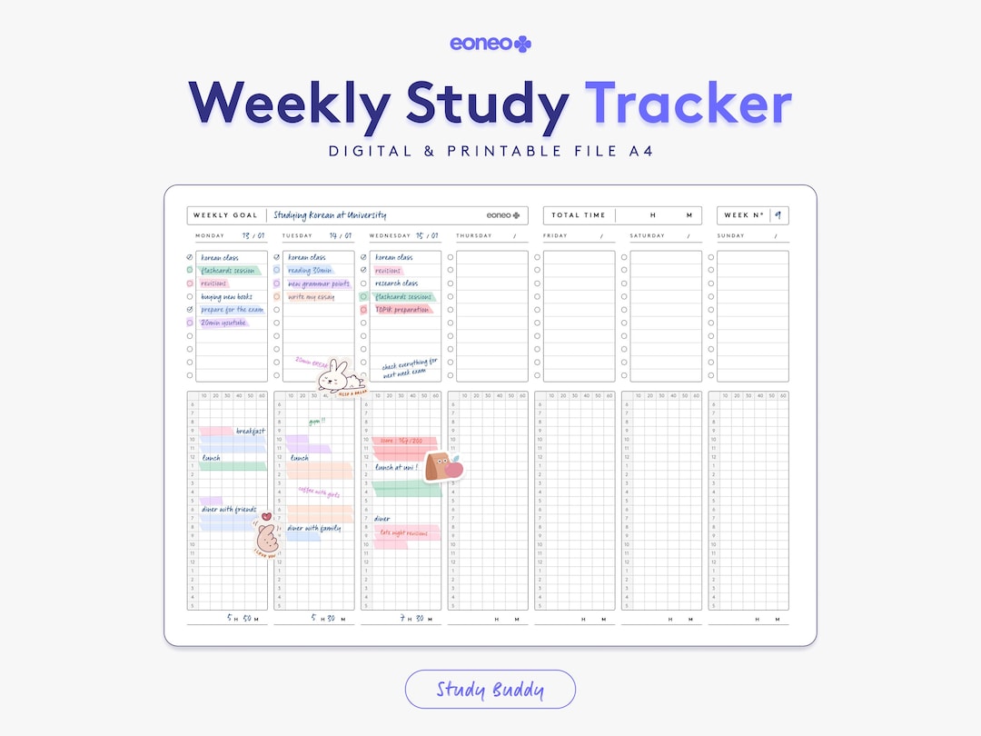 Weekly Study Tracker: Undated Planner Template (PDF Download) - Etsy