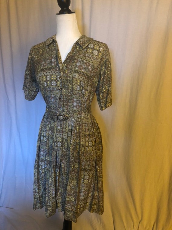Vintage Vtg 50s Novelty Patterned Dress