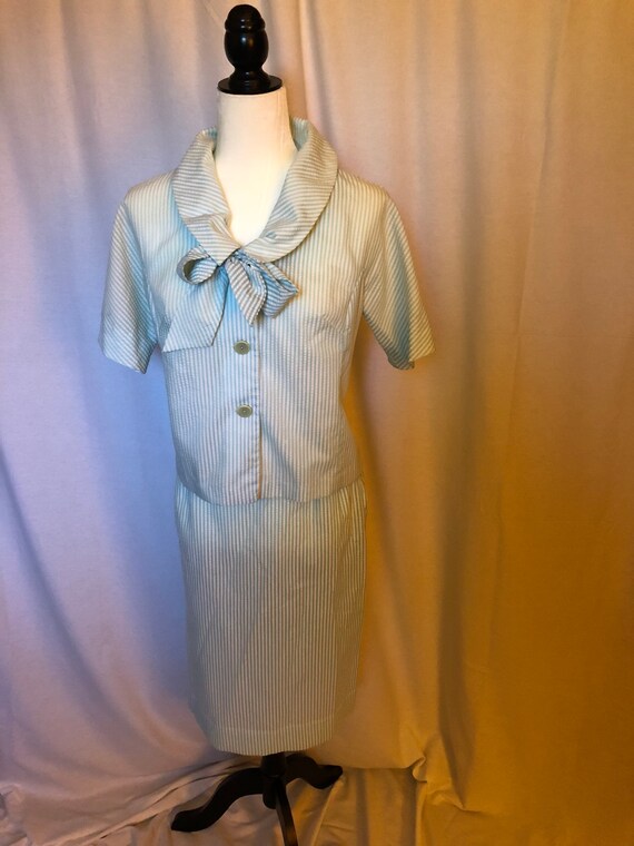 Vintage 60s Seersucker Summer Skirt and Blouse Set