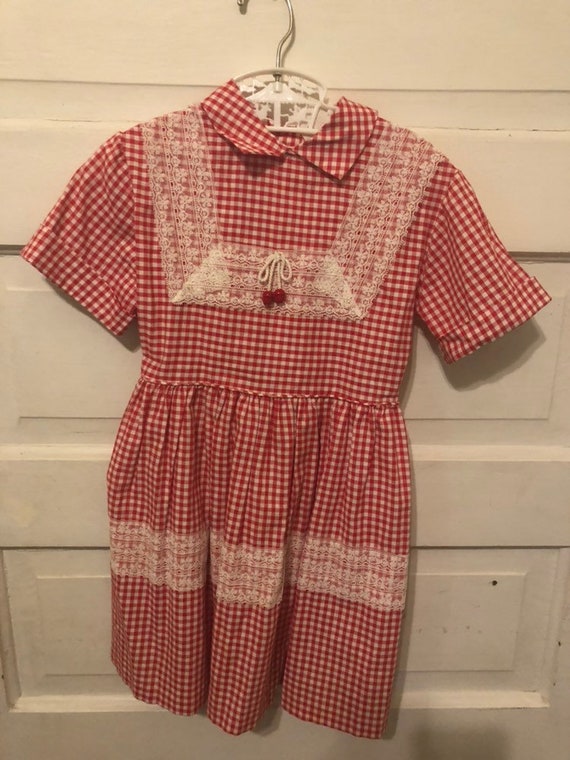 Vintage 50s Girls Kids 5t Gingham Western Dress