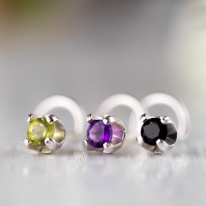 Set of 3 Sterling Silver Nose Studs, Amethyst, Peridot, Black Onyx Nose Piercings, Comfortable and Elegant Nose Studs