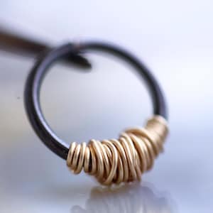 Black Oxidized Silver Nose Hoop, Two Color Gold and Black Nose Ring, Nostril Jewelry, Septum Nose Ring Hoop, Nickel Free
