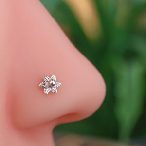 Flower Nose Stud Sterling Silver, Silver Nose Studs, Body Jewelry, Silver Flower Nose Jewelry, Flower Nose Piercing