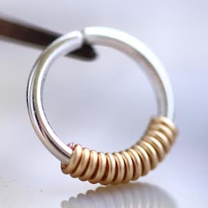 Silver Nose Hoop, Two Color Gold and Silver Nose Ring, Nose Jewelry, Septum Ring Hoop, 20g 18g, 16g, 14, Nose Hoop