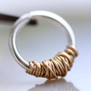Wire wrapped septum hoop in pure 999 silver, 18G 16G 14G piercing jewelry for septum, 8MM 9MM 10MM 11MM Hoop