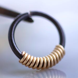 Black Oxidized Silver Septum Hoop, Two Color Gold and Black Septum Rings, Septum Jewelry, Gold and Black Color Nose Ring