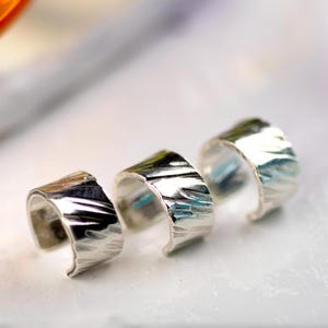 Set Of 3 Hammered Ear Cuffs in Sterling Silver, Cartilage Hoop Earrings, Textured Silver Ear Cuffs