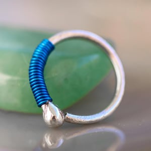 Blue nose ring, Small nose hoop, Gothic nose ring, 18g Minimalist nose rings, Handmade blue nose hoop Ring 20g