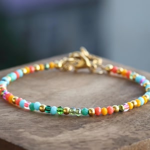 Beaded Anklet with 3mm Multicolor Glass Beads, Anklet for Women, Dainty Anklet Bracelet, Minimalist Foot Jewelry - Colorful Anklet