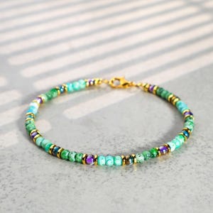 Tornozeleira de miçangas verdes: Pulseira de pé estilo boho praia à prova d&#39;água