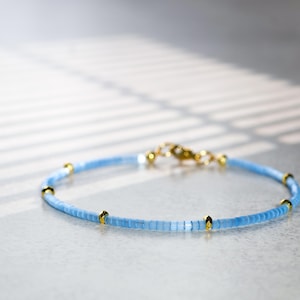 Blue and gold color beaded anklet Minimalist anklet Gift for her