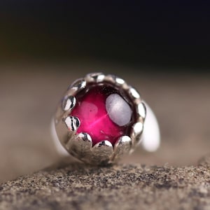 Red Garnet Nose Stud: 999 Silver, 4mm Gemstone Piercing