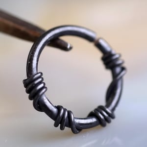 Black Septum Rings - Oxidized Cartilage Ring  - Septum Jewelry - Tragus Hoop Ring - Black Nose Ring Hoop - Silver 999 Septum