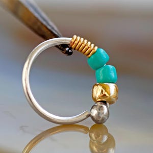 Fine silver tragus hoop earring, Cartilage hoop earrings, Beaded helix hoop earrings 20g, Silver 999 single earring