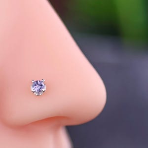 Faceted Tanzanite Nose Stud: Sterling Silver Purple Gemstone Piercing, 20/18 Gauge