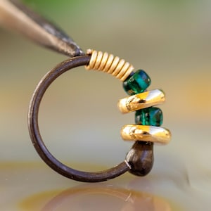 20G, 18G, Oxidized black nose ring Black and gold color beaded nose hoop rings Ball end nose ring Black piercing